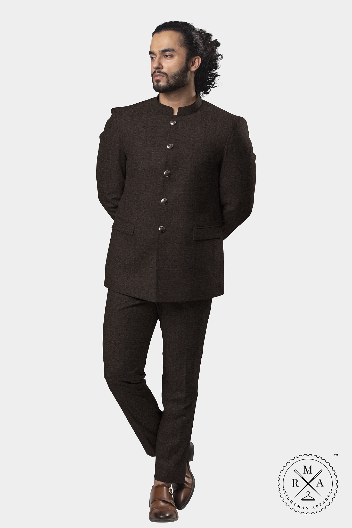 Jet Black Textures Jodhpuri Suit SU346